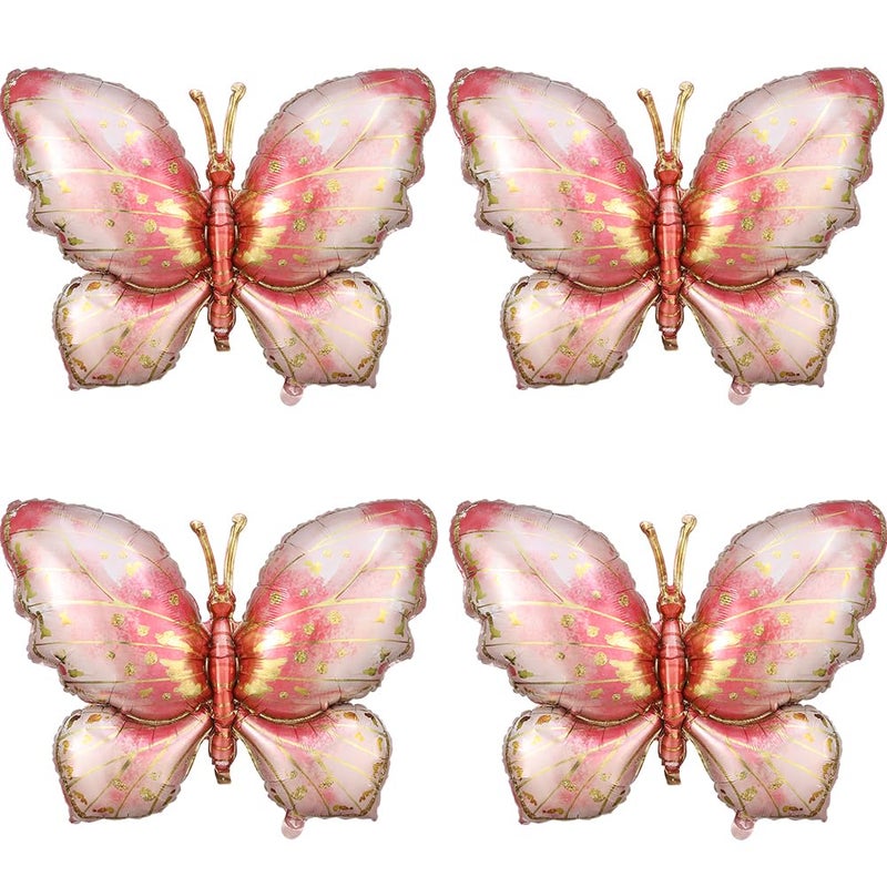 GIHOO 4 Pieces 40inch Pink Gold Butterfly Balloons for Butterfly Themed Party Wedding Birthday Baby Shower Party Decoration Pink4pcs - Image 3
