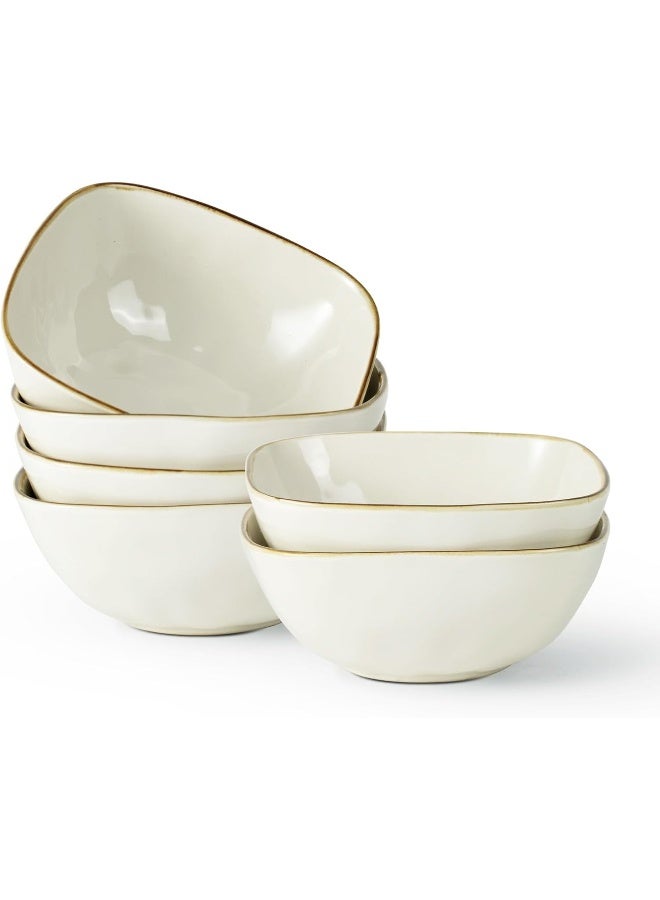 Famiware Ocean 6 Piece Stoneware Square Bowls Set, Serving Bowl for Cereal, Soup, Rice, Pasta, Scratch Resistant, Microwave & Dishwasher Safe, Vanilla White - Image 1
