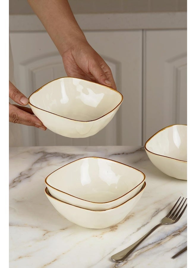 طقم 6 قطع من الأطباق المربعة من الخزف، وعاء تقديم للحبوب، الحساء، الأرز، المعكرونة، مقاوم للخدوش، آمن للاستخدام في الميكروويف وغسالة الصحون، أبيض فانيليا