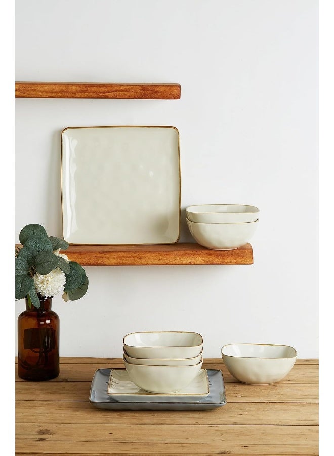 Famiware Ocean 6 Piece Stoneware Square Bowls Set, Serving Bowl for Cereal, Soup, Rice, Pasta, Scratch Resistant, Microwave & Dishwasher Safe, Vanilla White - Image 5
