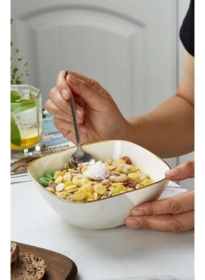 طقم 6 قطع من الأطباق المربعة من الخزف، وعاء تقديم للحبوب، الحساء، الأرز، المعكرونة، مقاوم للخدوش، آمن للاستخدام في الميكروويف وغسالة الصحون، أبيض فانيليا