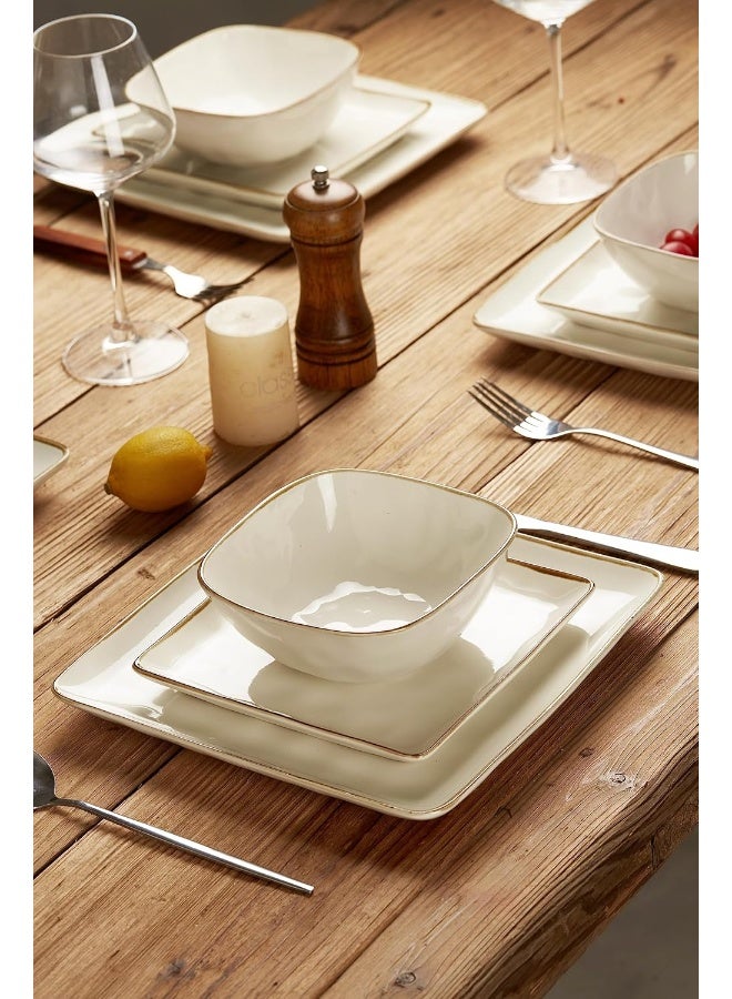 Famiware Ocean 6 Piece Stoneware Square Bowls Set, Serving Bowl for Cereal, Soup, Rice, Pasta, Scratch Resistant, Microwave & Dishwasher Safe, Vanilla White - Image 3