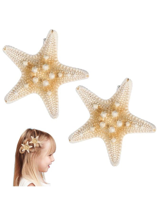 Frcolor 2pcs Starfish Hair Clip Handmade Natural Sea Star Hair Clip Beach Hairpin Hair Accessories for Women Girls - Image 1