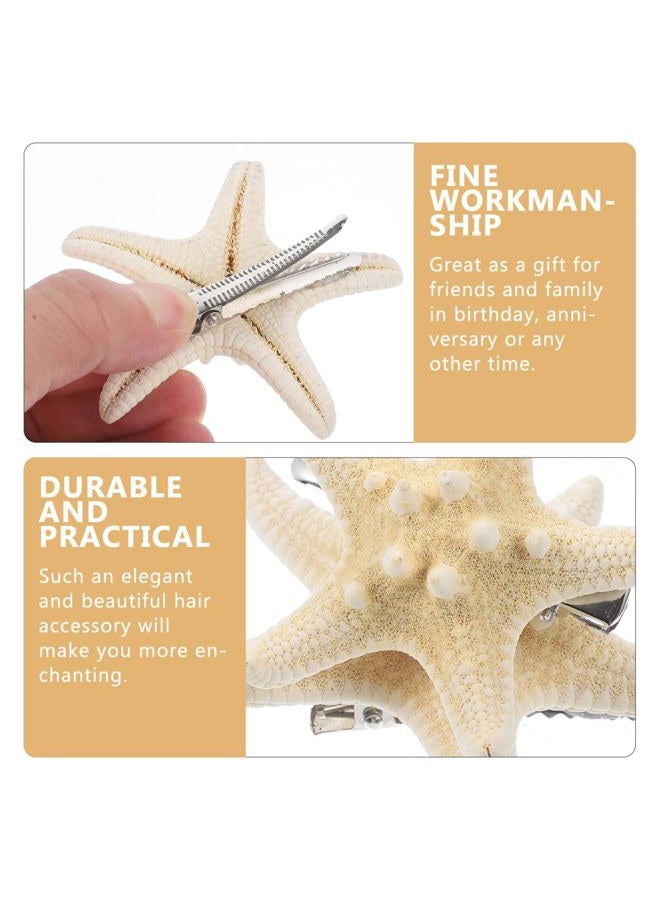 Frcolor 2pcs Starfish Hair Clip Handmade Natural Sea Star Hair Clip Beach Hairpin Hair Accessories for Women Girls - Image 3
