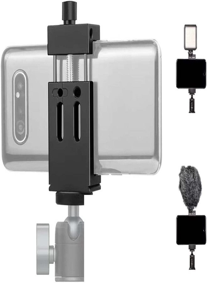 VIZEMO Aluminum Metal Phone Tripod Mount with 3 Cold Shoes & 1/4" Arca Port,360°Rotation Cell Phone Tripod Adapter for Phone Stand Holder, Compatible for iPhone Samsung and Other Smartphone - Image 1