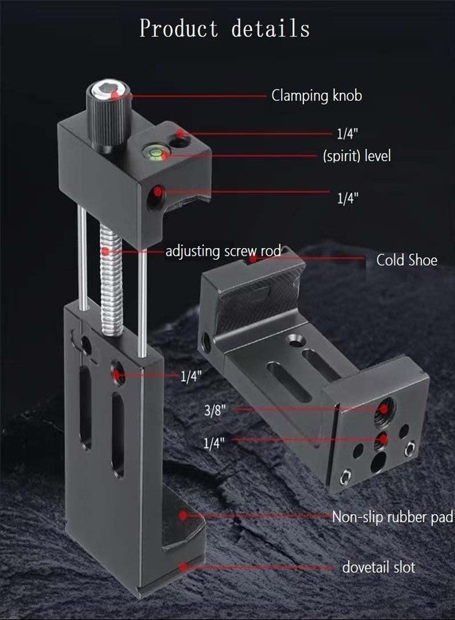 VIZEMO Aluminum Metal Phone Tripod Mount with 3 Cold Shoes & 1/4" Arca Port,360°Rotation Cell Phone Tripod Adapter for Phone Stand Holder, Compatible for iPhone Samsung and Other Smartphone - Image 5