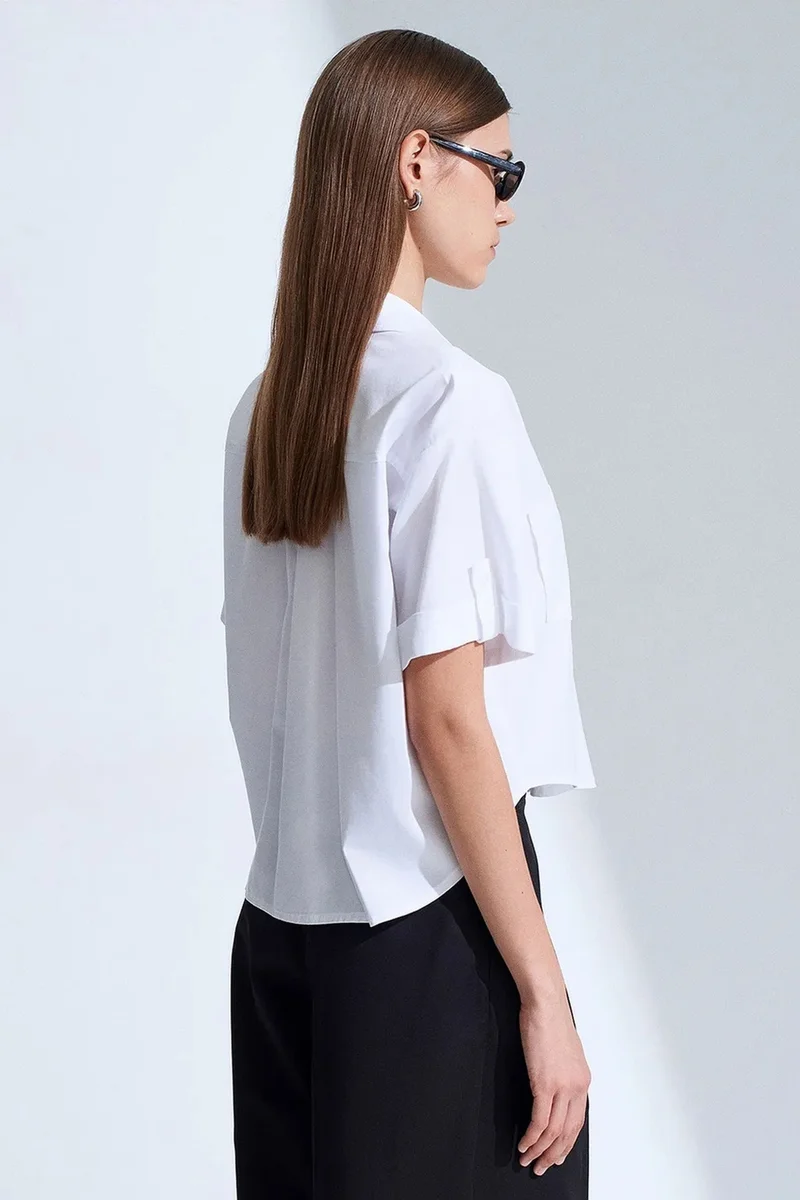 Dilvin White DILVIN Women's Cropped Shirt With Pocket for Women | Best Price UAE