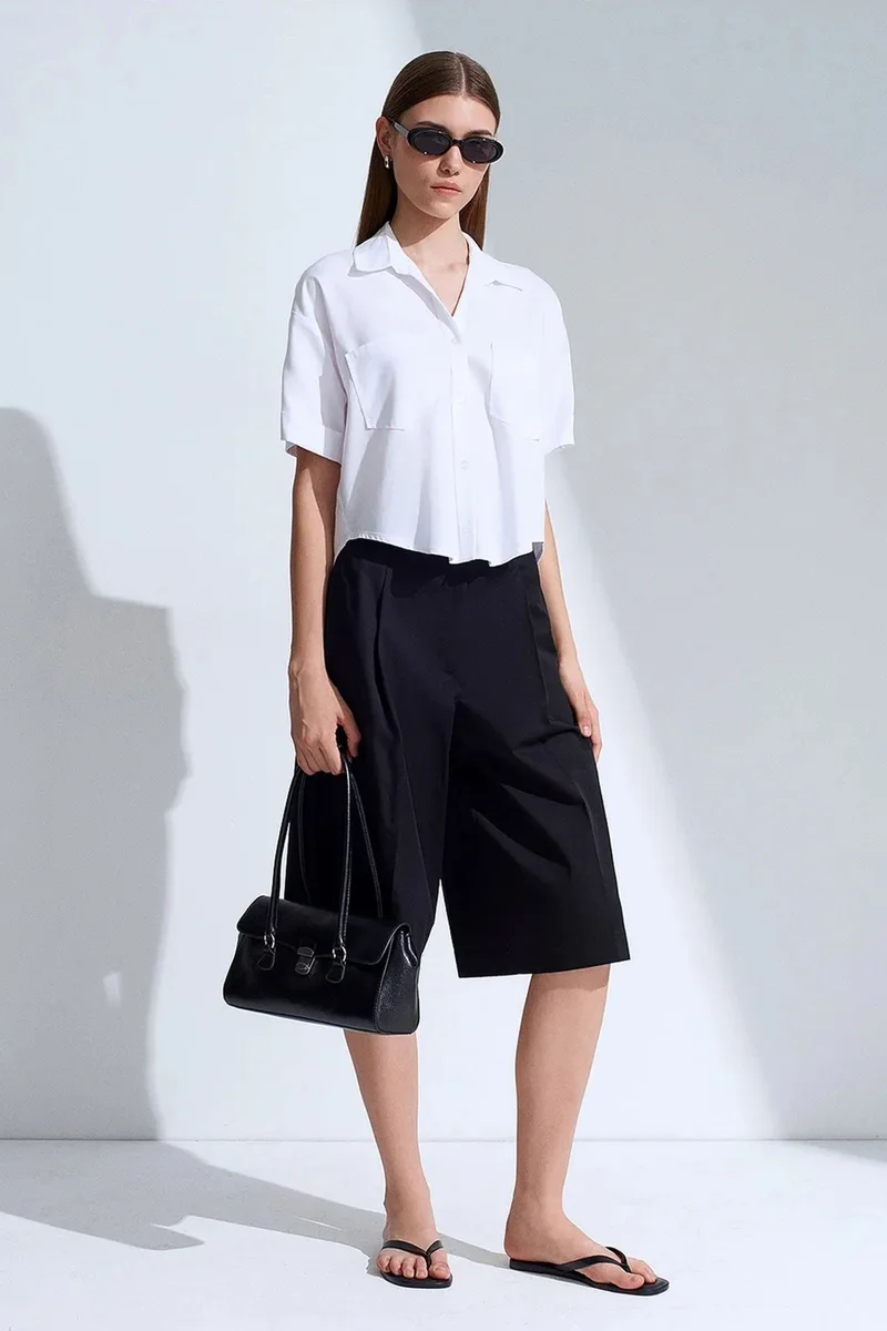 Dilvin White DILVIN Women's Cropped Shirt With Pocket for Women | Best Price UAE