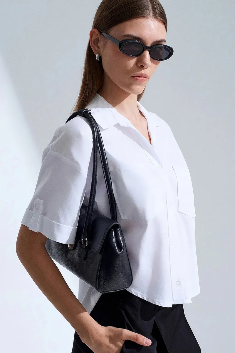 Dilvin White DILVIN Women's Cropped Shirt With Pocket for Women | Best Price UAE