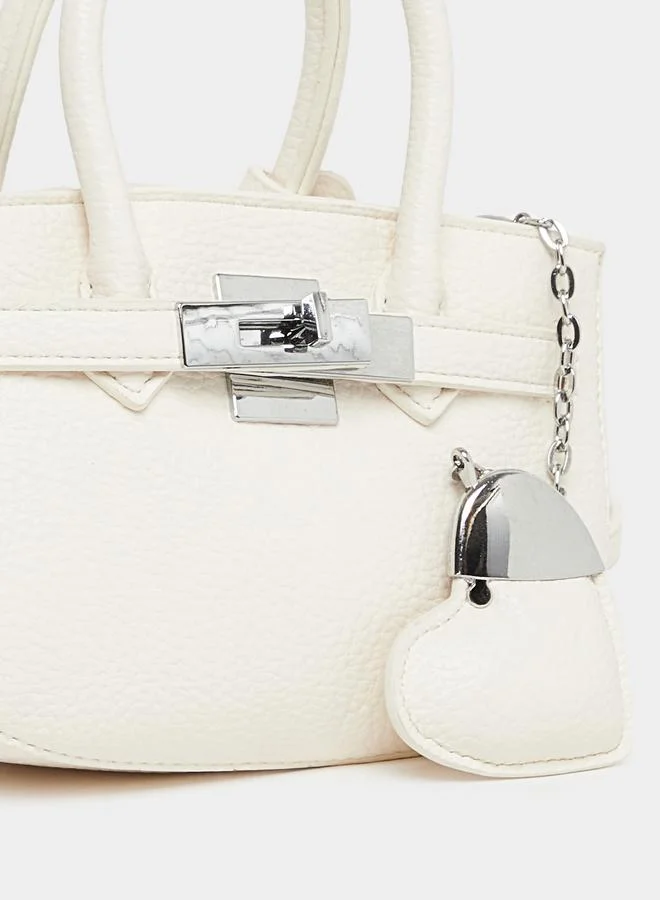 Styli Styli Solid Dual Handle Handbag with Heart Drop