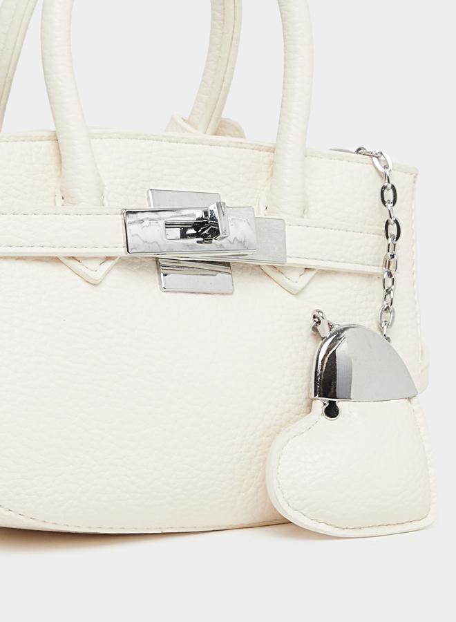 Styli Solid Dual Handle Handbag with Heart Drop - Image 5