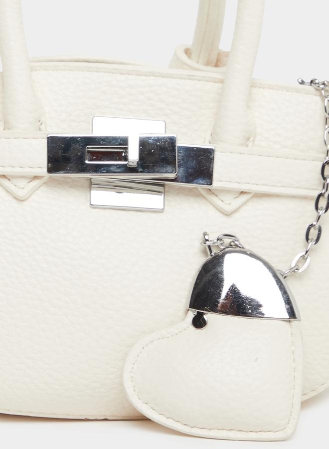 Styli Solid Dual Handle Handbag with Heart Drop - Image 2