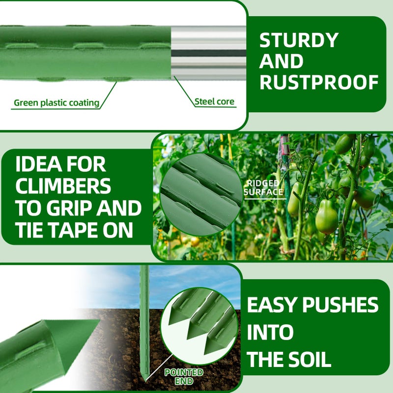 Fabulas Garden Stakes 16 Inch 30 Pack, Diy 4ft 5ft 6ft 7ft 8ft Tomato Stakes Plastic Coated Metal Plant Sticks Stakes Supports with 20 Connectors 15 Rotatable Clips for Indoor Outdoor Plants Vegetable - Image 2
