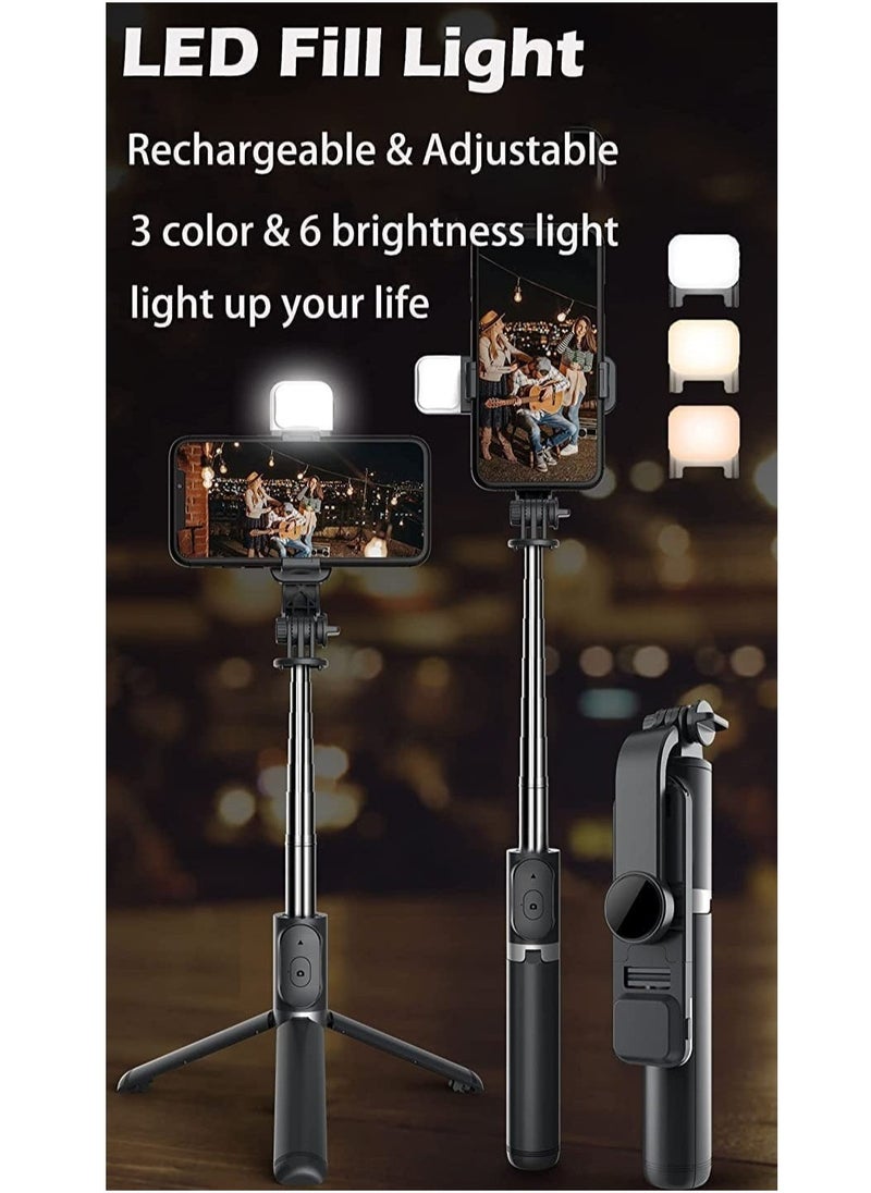 Generic Selfie Stick with Light,Long Selfie Stick with Tripod Stand 100cm Plus,Bluetooth Mobile Selfie Stick for Mobile Phone, Makeup,Vlogging,Youtube  - Image 3