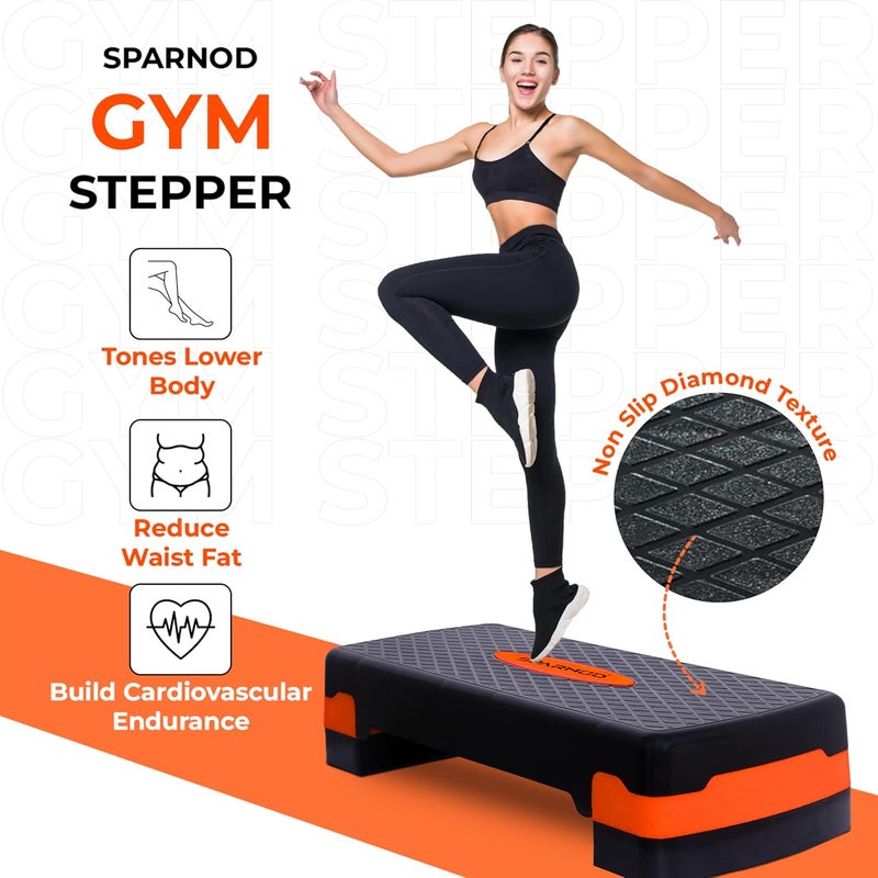 Sparnod Fitness SAS-1000 Aerobic Gym Stepper for Exercise at Home, Adjustable Height, Anti-Skid Surface, Supports up to 225 kg, Compact & Portable, Ideal for Cardio, Strength Training & Pilates Orange - Image 5