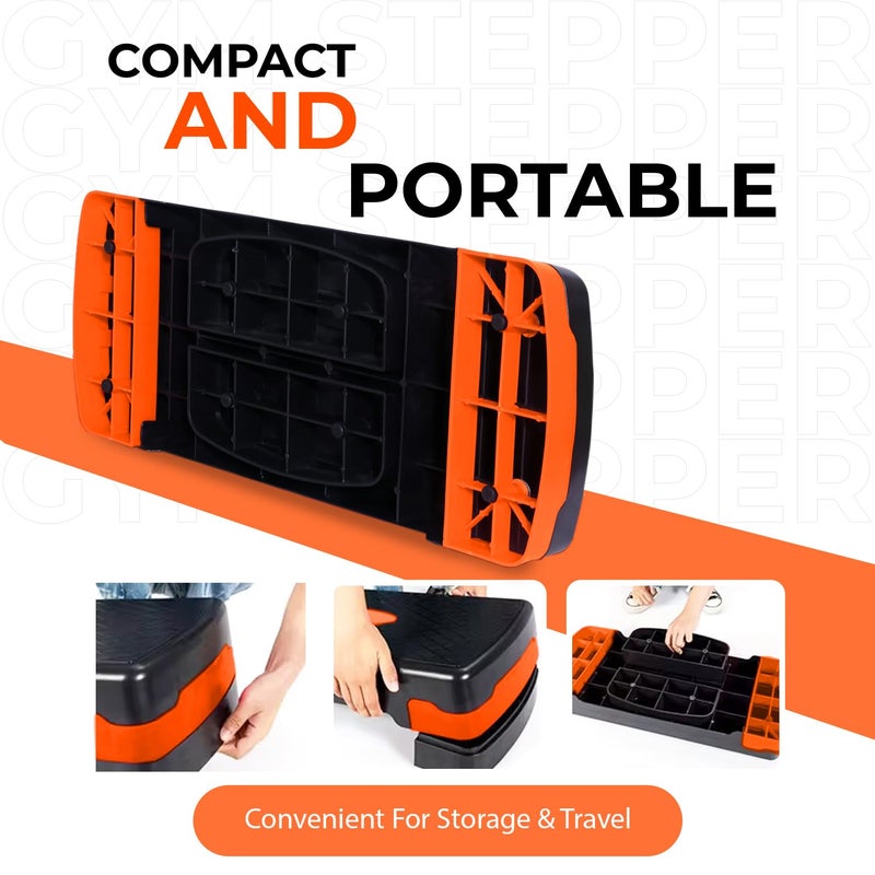 Sparnod Fitness SAS-1000 Aerobic Gym Stepper for Exercise at Home, Adjustable Height, Anti-Skid Surface, Supports up to 225 kg, Compact & Portable, Ideal for Cardio, Strength Training & Pilates Orange - Image 3