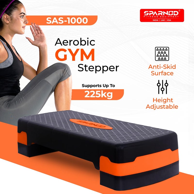 Sparnod Fitness SAS-1000 Aerobic Gym Stepper for Exercise at Home, Adjustable Height, Anti-Skid Surface, Supports up to 225 kg, Compact & Portable, Ideal for Cardio, Strength Training & Pilates Orange - Image 2