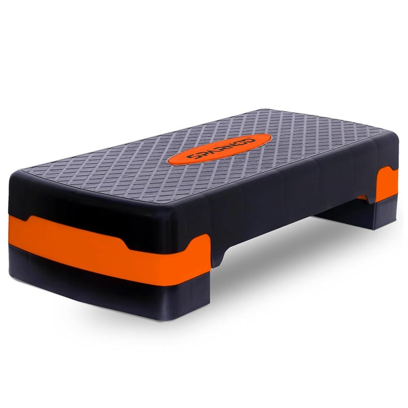 Sparnod Fitness SAS-1000 Aerobic Gym Stepper for Exercise at Home, Adjustable Height, Anti-Skid Surface, Supports up to 225 kg, Compact & Portable, Ideal for Cardio, Strength Training & Pilates Orange - Image 1
