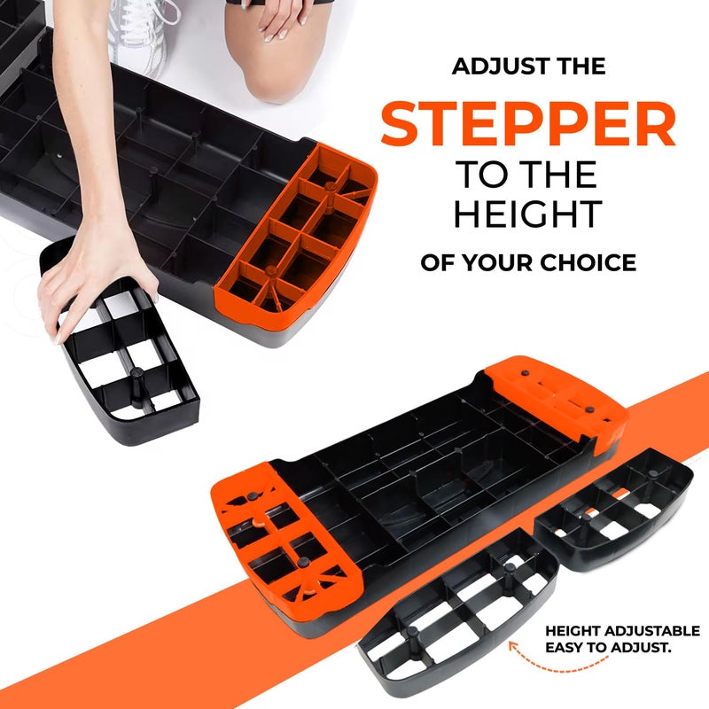 Sparnod Fitness SAS-1000 Aerobic Gym Stepper for Exercise at Home, Adjustable Height, Anti-Skid Surface, Supports up to 225 kg, Compact & Portable, Ideal for Cardio, Strength Training & Pilates Orange - Image 4