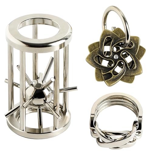 Bling Musae Metal Brain Teasers Puzzles Kit 3 PCS Alloy Unlock Interlock Cast Coils Puzzle Game Toys for Adults Mind IQ Logic Test Disentanglement Games Office Supplies WP12 - Image 1