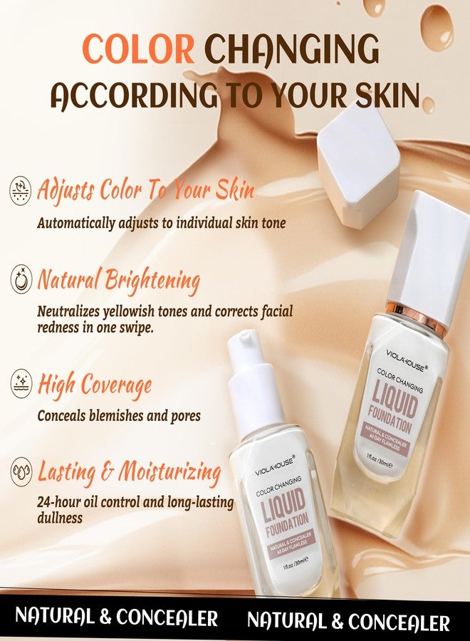 VIOLA HOUSE Color Changing Foundation, 4 in 1 Foundation, Color Changing Flawless Finish, Lightweight, Moisturizing Glow, 1.0 Fl Oz (Medium skin color, 1.0 Fl Oz/30ML) - Image 4