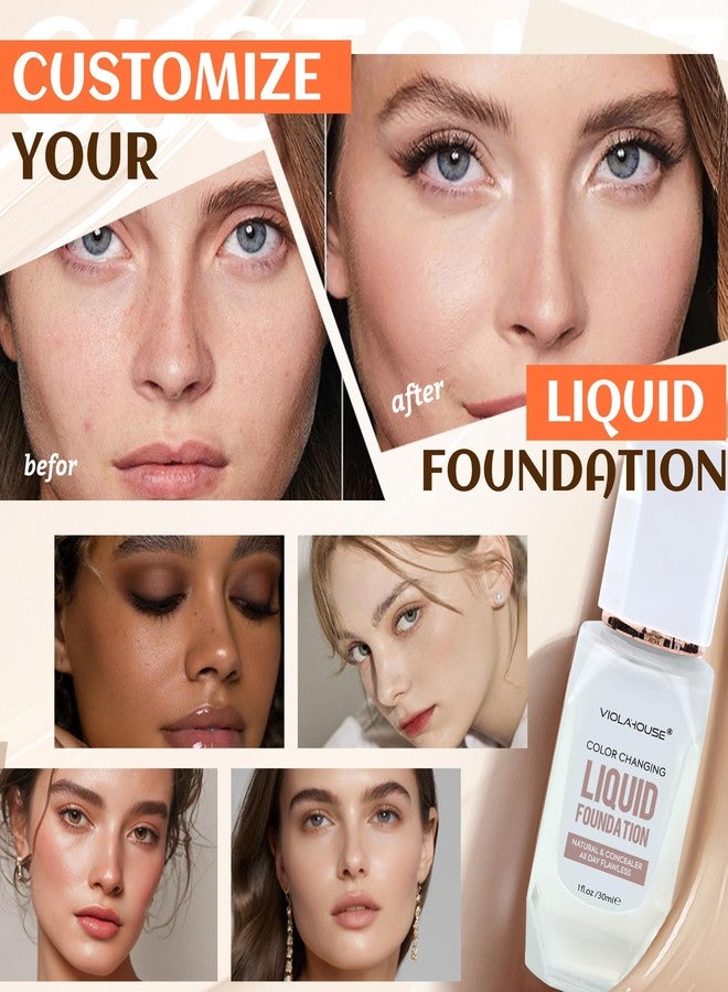 VIOLA HOUSE Color Changing Foundation, 4 in 1 Foundation, Color Changing Flawless Finish, Lightweight, Moisturizing Glow, 1.0 Fl Oz (Medium skin color, 1.0 Fl Oz/30ML) - Image 3