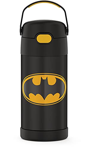 THERMOS FUNTAINER Water Bottle with Straw - 12 Ounce - Kids Stainless Steel Vacuum Insulated Water Bottle with Lid, Batman - Image 1