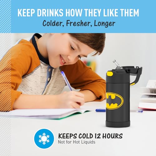 THERMOS FUNTAINER Water Bottle with Straw - 12 Ounce - Kids Stainless Steel Vacuum Insulated Water Bottle with Lid, Batman - Image 5