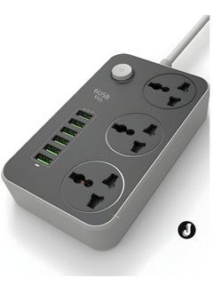 JAJEEK "NEW GLOBAL Extension Cord with 6 USB Slots & 3-Way Plug – Heavy Duty Power Strip with Surge Protector (Black)"  - Image 1