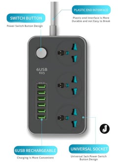 JAJEEK "NEW GLOBAL Extension Cord with 6 USB Slots & 3-Way Plug – Heavy Duty Power Strip with Surge Protector (Black)"  - Image 5