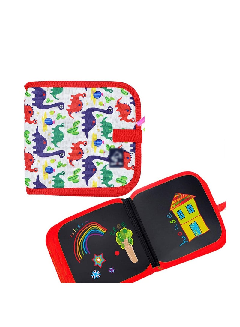 SYOSI مجموعة كتاب الرسم القابل للمسح للأطفال، وسادات رسم قابلة لإعادة الاستخدام، لعبة فنية للسفر للأطفال، لوح scribbler للسفر، رحلة برية، 14 صفحة مع 12 قلم تلوين مائي (ديناصور أحمر 1) - Image 1