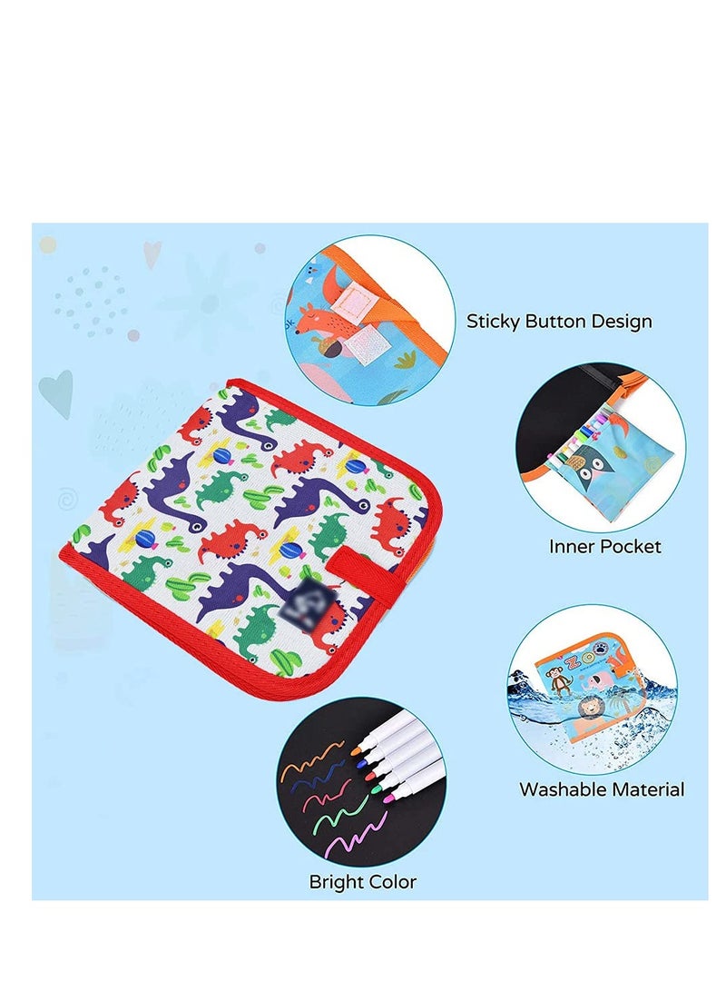 SYOSI مجموعة كتاب الرسم القابل للمسح للأطفال، وسادات رسم قابلة لإعادة الاستخدام، لعبة فنية للسفر للأطفال، لوح scribbler للسفر، رحلة برية، 14 صفحة مع 12 قلم تلوين مائي (ديناصور أحمر 1) - Image 4