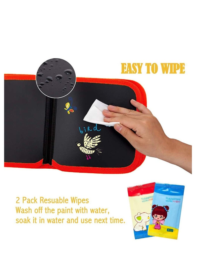 SYOSI مجموعة كتاب الرسم القابل للمسح للأطفال، وسادات رسم قابلة لإعادة الاستخدام، لعبة فنية للسفر للأطفال، لوح scribbler للسفر، رحلة برية، 14 صفحة مع 12 قلم تلوين مائي (ديناصور أحمر 1) - Image 3