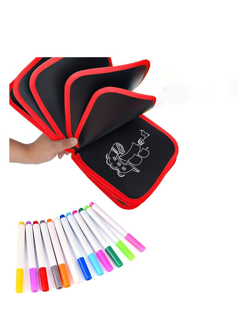 SYOSI مجموعة كتاب الرسم القابل للمسح للأطفال، وسادات رسم قابلة لإعادة الاستخدام، لعبة فنية للسفر للأطفال، لوح scribbler للسفر، رحلة برية، 14 صفحة مع 12 قلم تلوين مائي (ديناصور أحمر 1) - Image 2