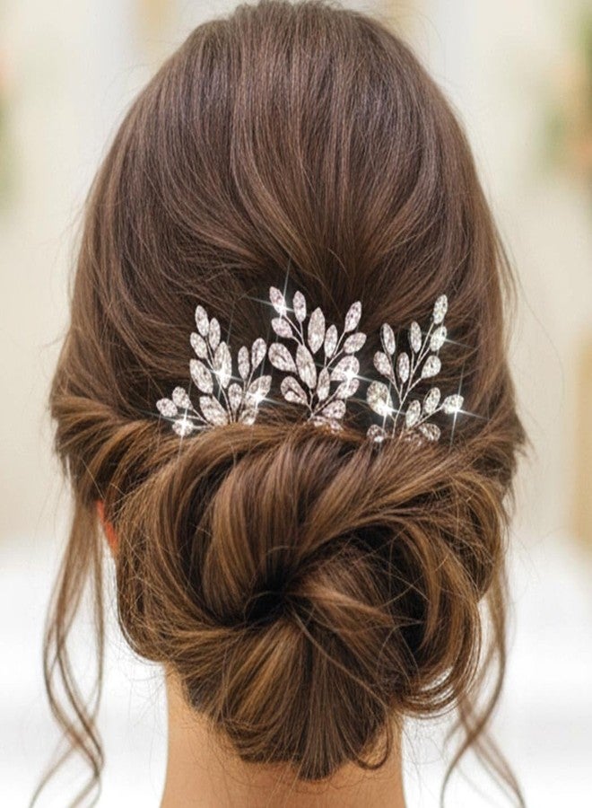 إيز ديلي دبابيس شعر زفاف مرصعة بأحجار الراين من إيزدايلي، قطع شعر فضية مرصعة بالكريستال، إكسسوارات شعر للنساء والفتيات (عبوة من 3 قطع) - Image 3