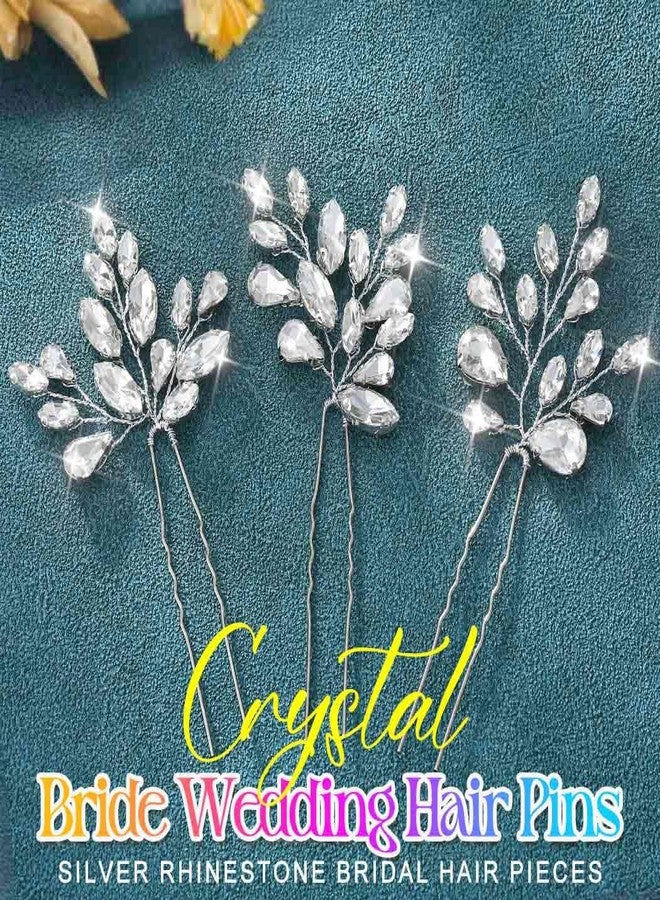 إيز ديلي دبابيس شعر زفاف مرصعة بأحجار الراين من إيزدايلي، قطع شعر فضية مرصعة بالكريستال، إكسسوارات شعر للنساء والفتيات (عبوة من 3 قطع) - Image 2