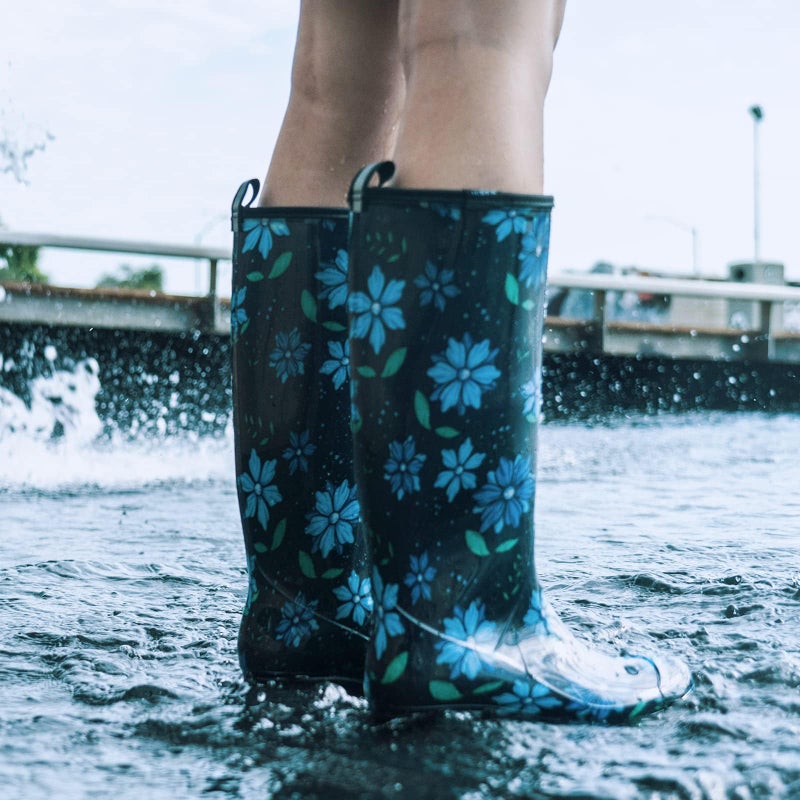 HISEA Tall Rain Boots for Women, Slim Calf Waterproof Garden Boots, Fashion Print Rubber PVC Boot Knee High Rain Shoes for Outdoor Gardening Farm Yard Mud Work - Image 3
