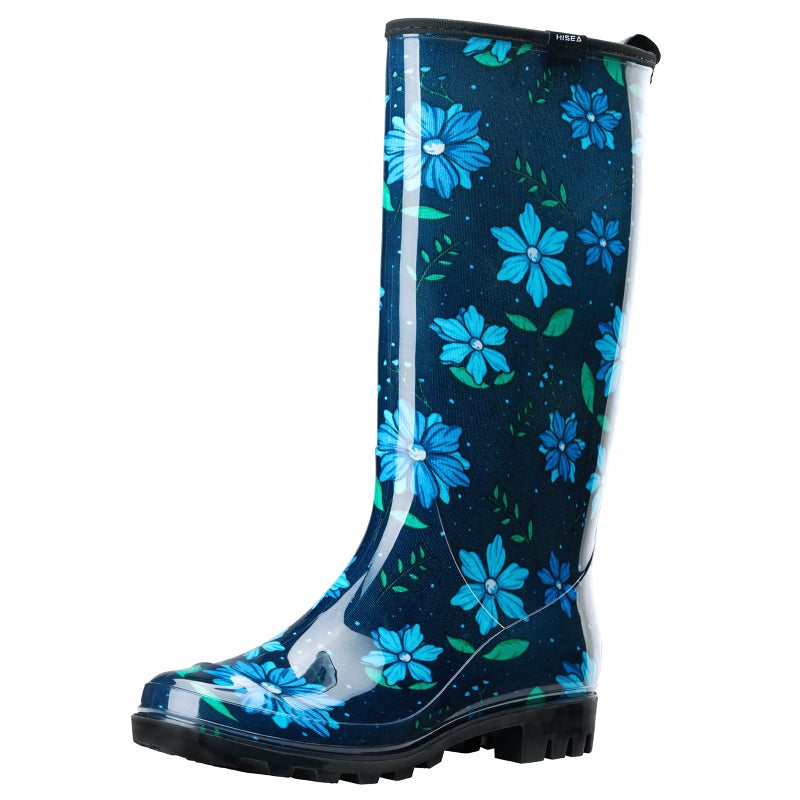 HISEA Tall Rain Boots for Women, Slim Calf Waterproof Garden Boots, Fashion Print Rubber PVC Boot Knee High Rain Shoes for Outdoor Gardening Farm Yard Mud Work - Image 1