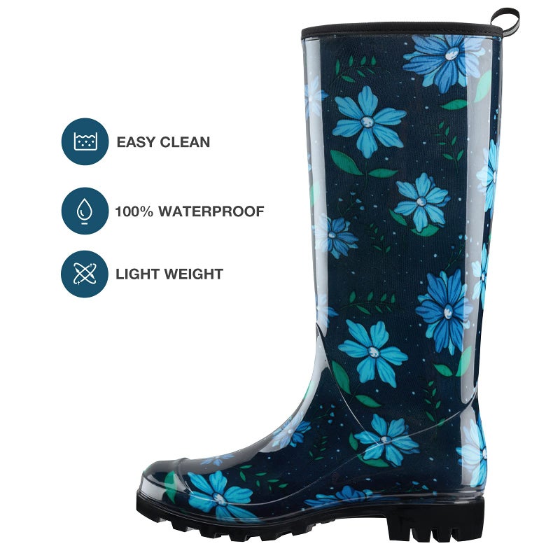 HISEA Tall Rain Boots for Women, Slim Calf Waterproof Garden Boots, Fashion Print Rubber PVC Boot Knee High Rain Shoes for Outdoor Gardening Farm Yard Mud Work - Image 5
