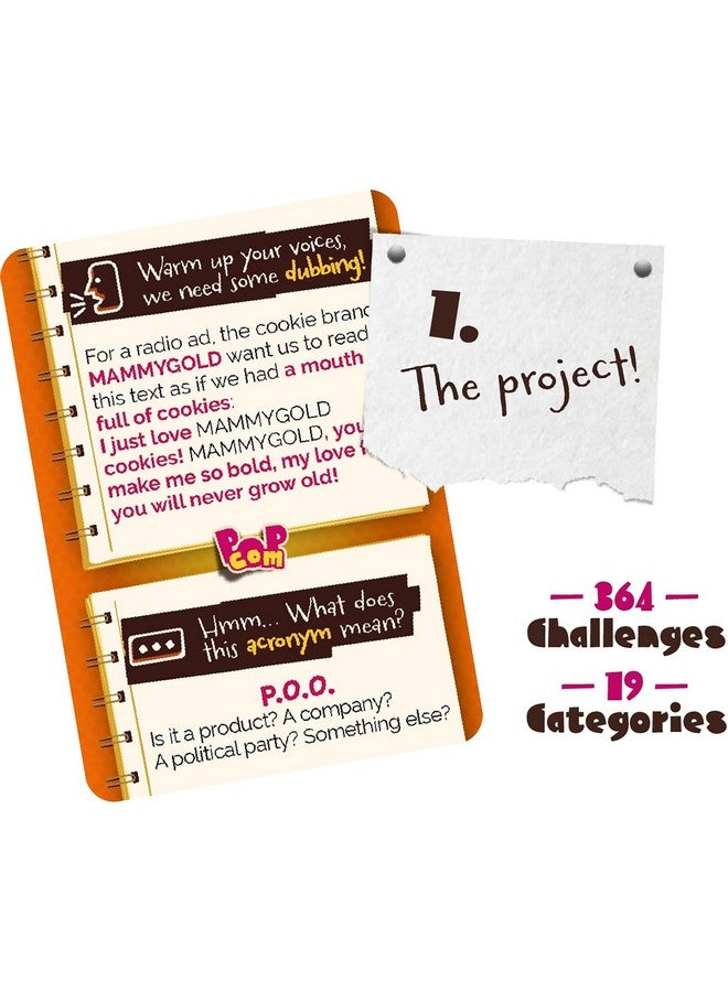 Ludonaute Pop Com - Hillarious Party Game, 364 Challenges to Become Advertising Champions, Offbeat Family Card Game, Ages 13+, 4-14 Players, 20 Min - Image 3
