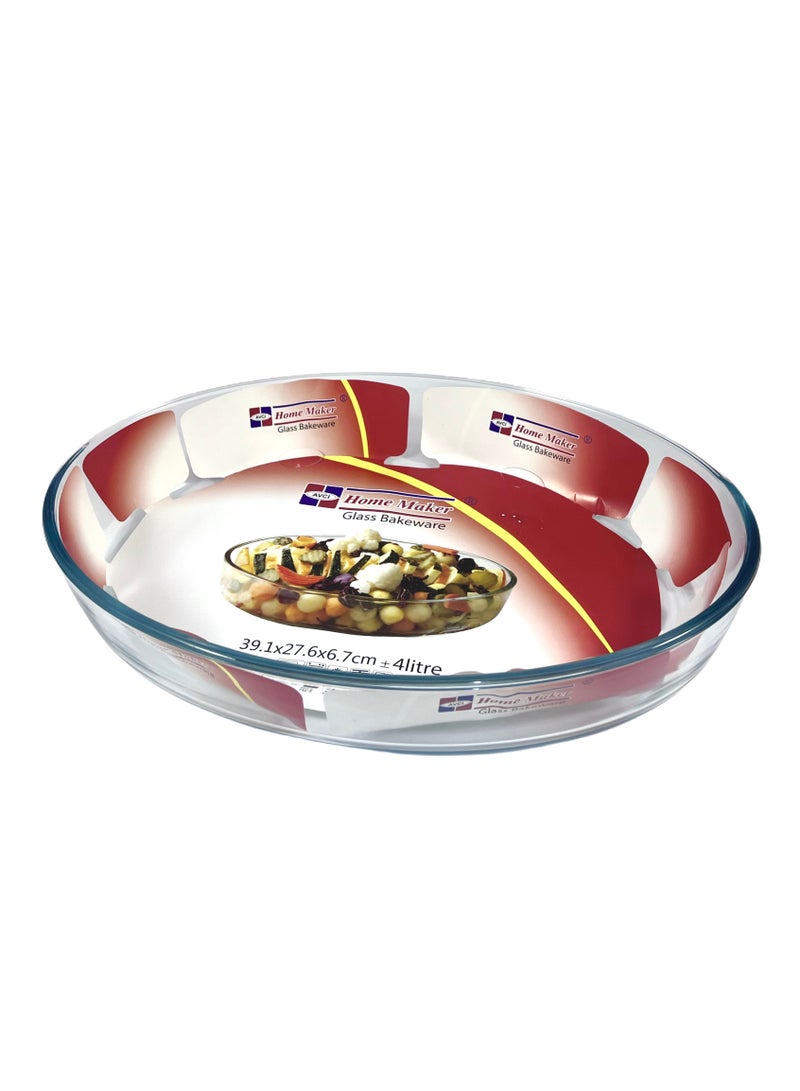 Homemaker Oval Glass Baking Dish, 4 Lt Capacity, 39.1X27.6 Cm Diameter, 6.7 Cm Height - Clear  - Image 4