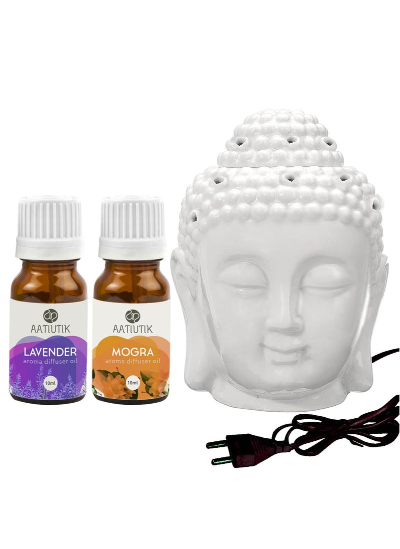 Aatiutik Aatiutik Ceramic Electric Buddha Aroma Diffuser Night Lamp Light with Lavender Mogra Aroma Oil 10ml Each for Home Office Hotel Spa 