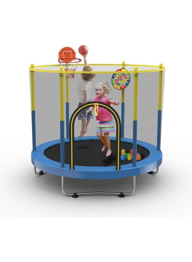 ترامبولين للأطفال  مع شبكة أمان، وحلقة كرة سلة، ولوحة رمي السهام - Image 1
