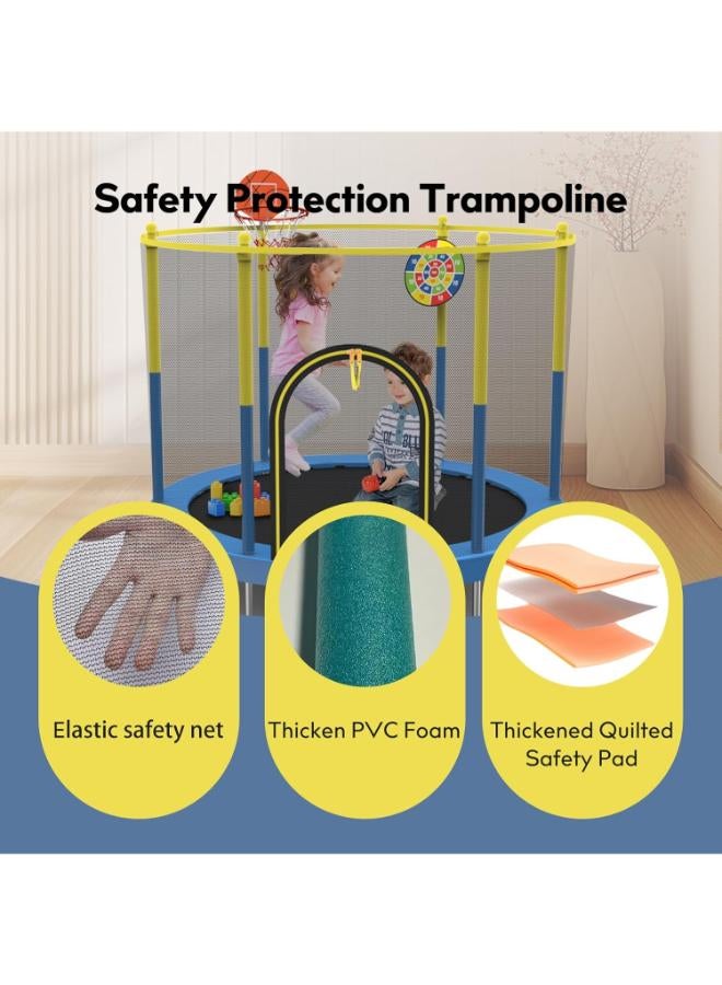 ترامبولين للأطفال  مع شبكة أمان، وحلقة كرة سلة، ولوحة رمي السهام - Image 3