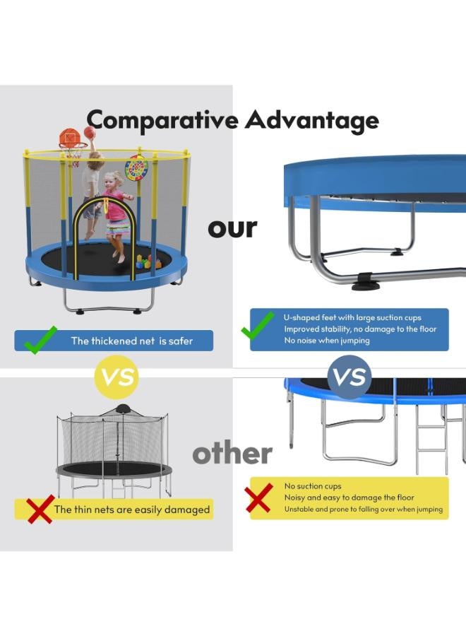 ترامبولين للأطفال  مع شبكة أمان، وحلقة كرة سلة، ولوحة رمي السهام - Image 4