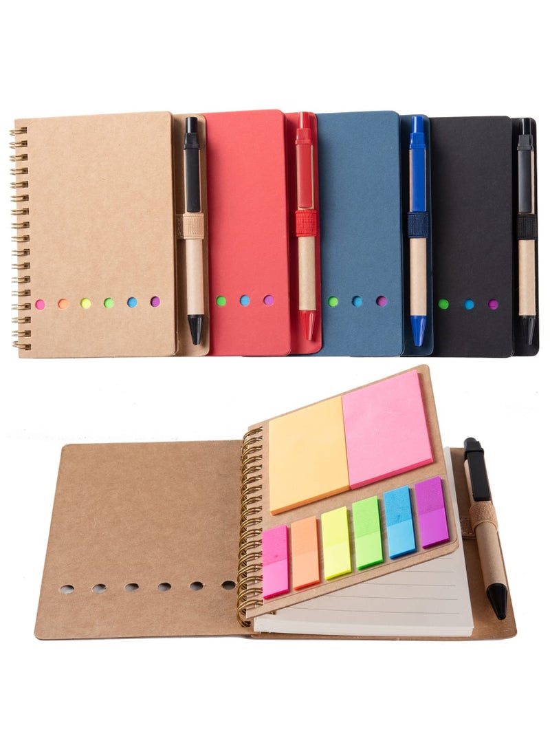 phomemo Spiral Notebooks for Note Taking 4 Packs Small Notebooks with Pen in Holder and Sticky Notes, Page Marker Colored Index Tabs Flags (4 Colors Black/Red/Brown/Blue 4 Packs)  - Image 1