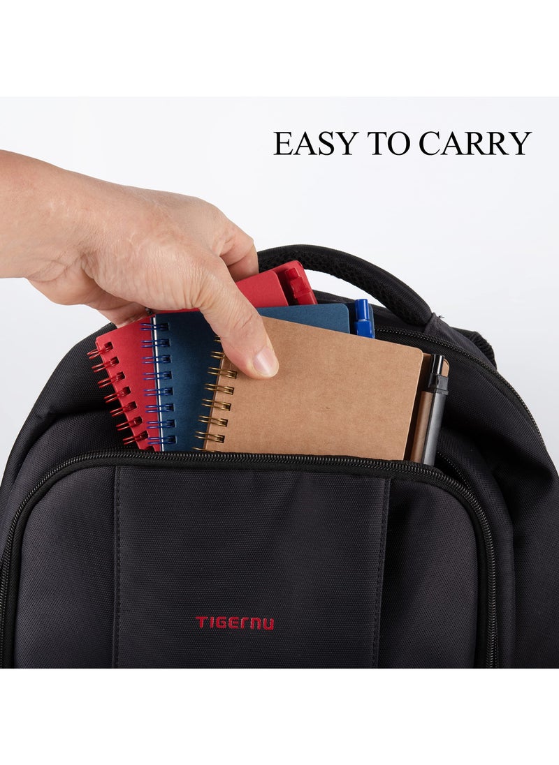 Spiral Notebooks for Note Taking 4 Packs Small Notebooks with Pen in Holder and Sticky Notes, Page Marker Colored Index Tabs Flags (4 Colors Black/Red/Brown/Blue 4 Packs)