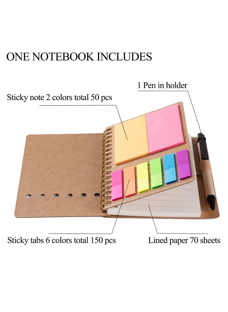 Spiral Notebooks for Note Taking 4 Packs Small Notebooks with Pen in Holder and Sticky Notes, Page Marker Colored Index Tabs Flags (4 Colors Black/Red/Brown/Blue 4 Packs)