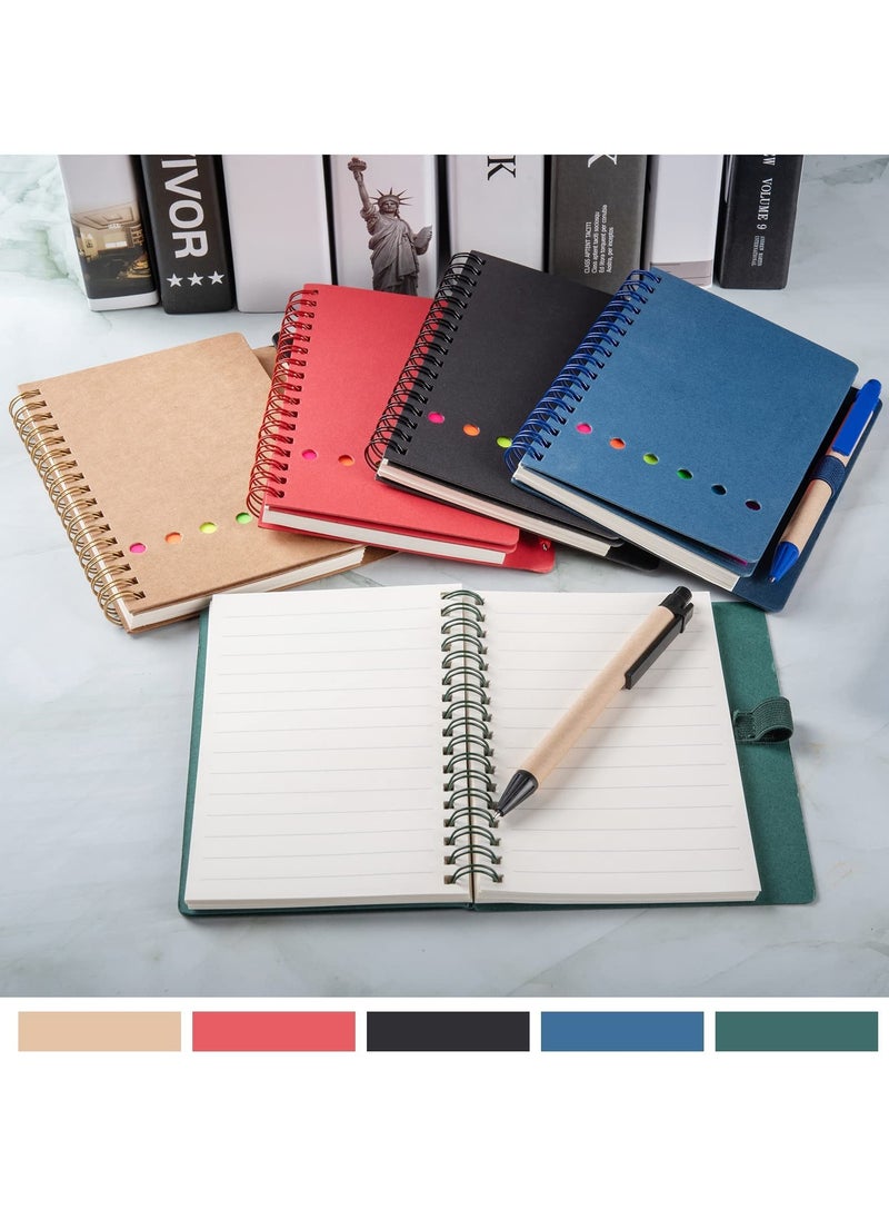 Spiral Notebooks for Note Taking 4 Packs Small Notebooks with Pen in Holder and Sticky Notes, Page Marker Colored Index Tabs Flags (4 Colors Black/Red/Brown/Blue 4 Packs)