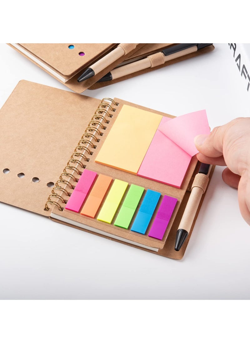 Spiral Notebooks for Note Taking 4 Packs Small Notebooks with Pen in Holder and Sticky Notes, Page Marker Colored Index Tabs Flags (4 Colors Black/Red/Brown/Blue 4 Packs)